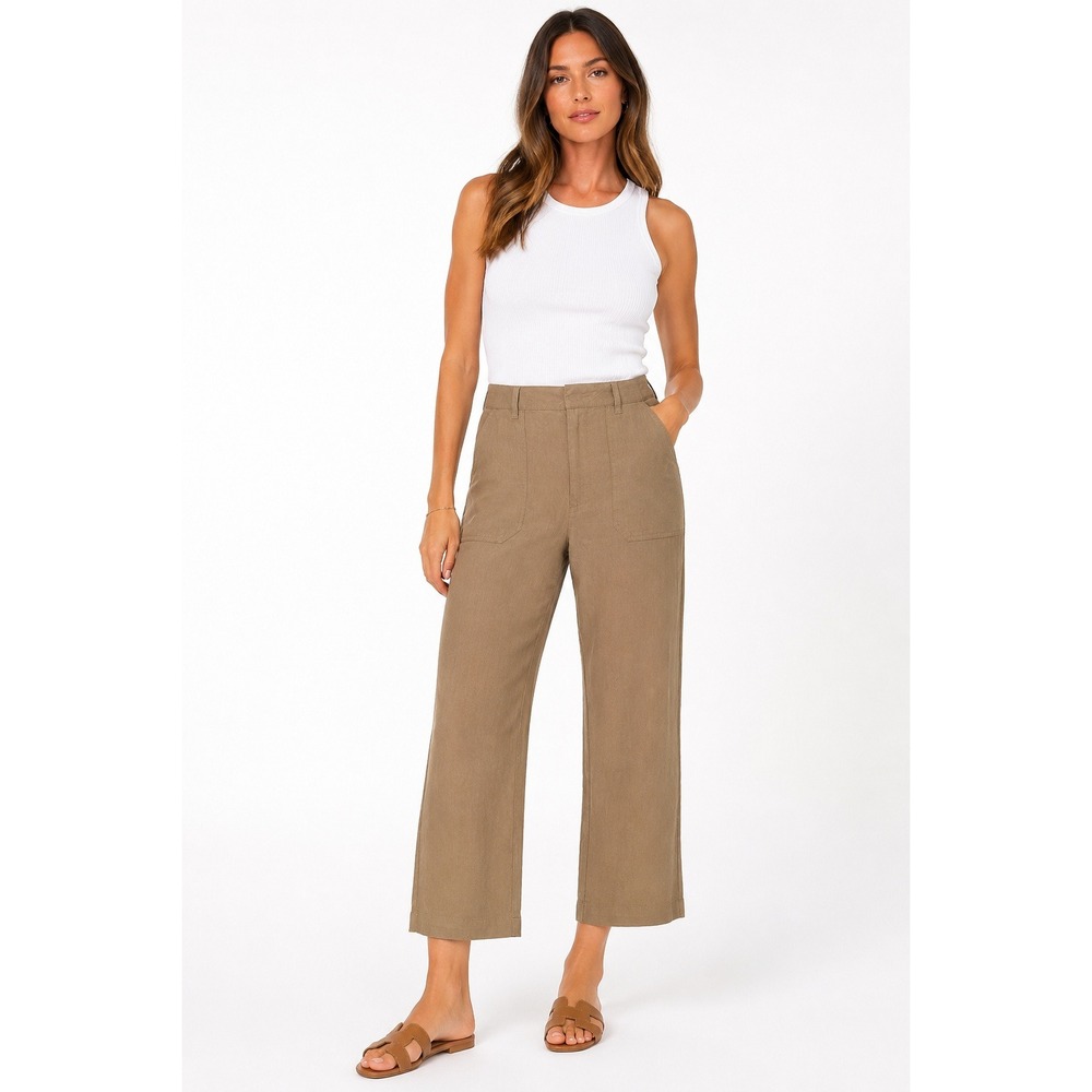 KUT from the Kloth Topaz Khaki High Rise Wide Leg Linen Cropped Pants 6 NWT
